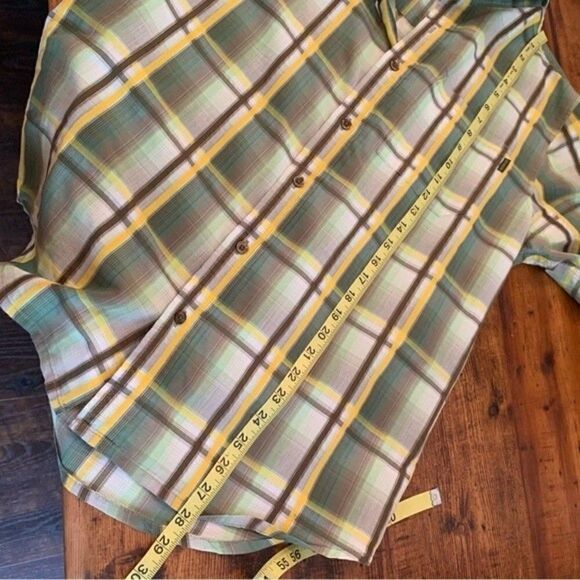 Prana Mens Plaid Green Brown Button Down Short Sleeve Camp Shirt Sz  M - Picture 5 of 7